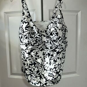 Lands' End Women's Plus Size Floral Tankini Swim Top Black 20W
